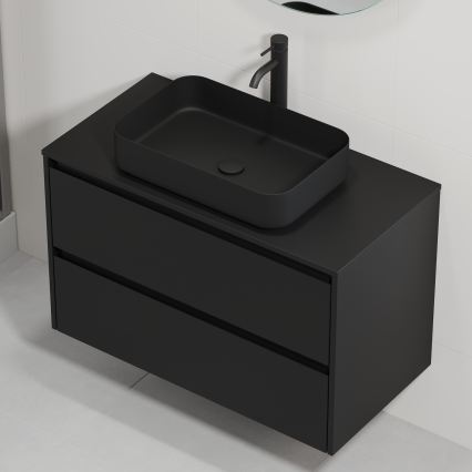 Bathroom vanity unit with integrated sink TRONDHEIM/LJORDAL 90×57×46 cm, Black