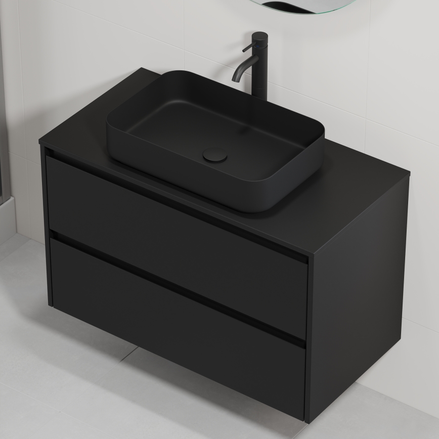 Bathroom vanity unit with integrated sink TRONDHEIM/LJORDAL 90×57×46 cm, Black