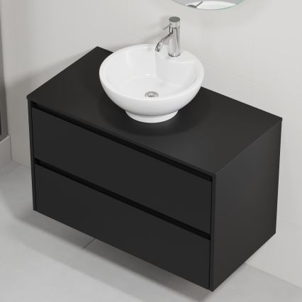 Bathroom vanity unit with sink TRONDHEIM/DRAMMEN 90x57x46 cm black/white