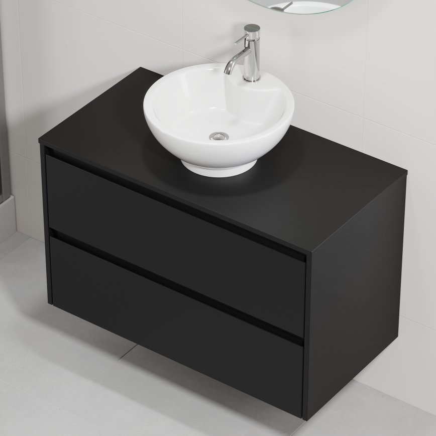 Bathroom vanity unit with sink TRONDHEIM/DRAMMEN 90x57x46 cm black/white