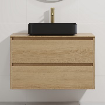Bathroom vanity unit with sink TRONDHEIM/LJORDAL 90x57x46 cm Oak/Black