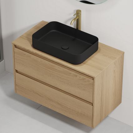 Bathroom vanity unit with sink TRONDHEIM/LJORDAL 90x57x46 cm Oak/Black