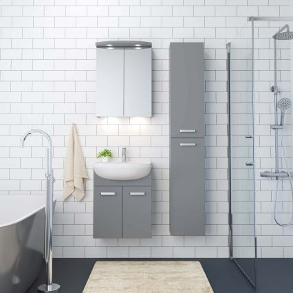 Bathroom vanity with sink ASTRID + LED mirrored cabinet 4xLED/4.3W/230V IP44 grey