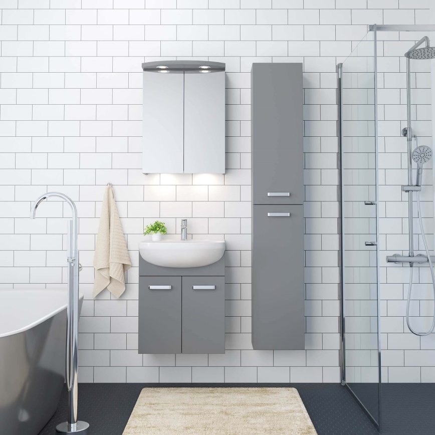 Bathroom vanity with sink ASTRID + LED mirrored cabinet 4xLED/4.3W/230V IP44 grey
