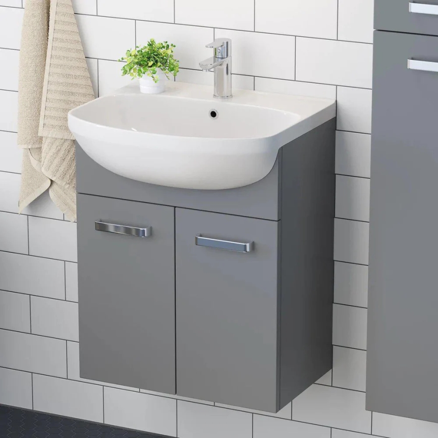 Bathroom vanity with sink ASTRID + LED mirrored cabinet 4xLED/4.3W/230V IP44 grey