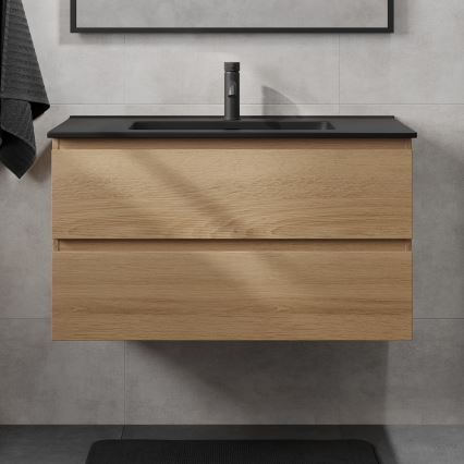 Bathroom vanity with basin KENWOOD 91 cm, oak/black