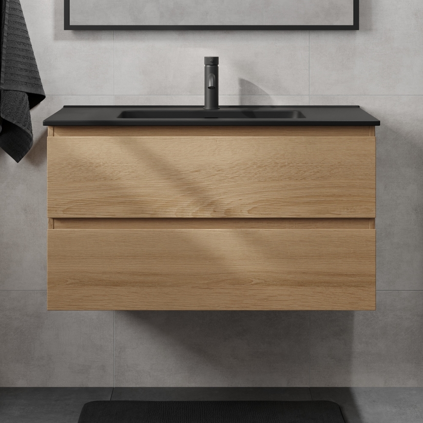 Bathroom vanity with basin KENWOOD 91 cm, oak/black