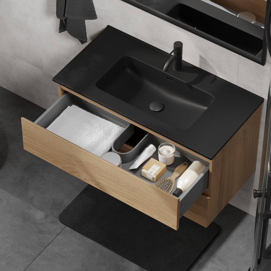 Bathroom vanity with basin KENWOOD 91 cm, oak/black