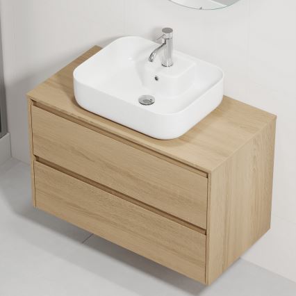 Bathroom vanity with basin TRONDHEIM/KRISTIANSAND 90x57x46 cm oak/white