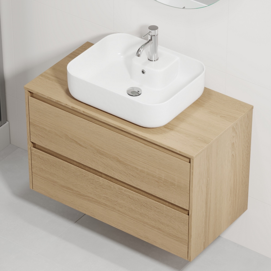 Bathroom vanity with basin TRONDHEIM/KRISTIANSAND 90x57x46 cm oak/white