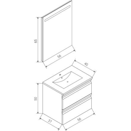 VIGO bathroom vanity with sink + LED backlit wall-mounted mirror, LED/10W/230V, IP44, white