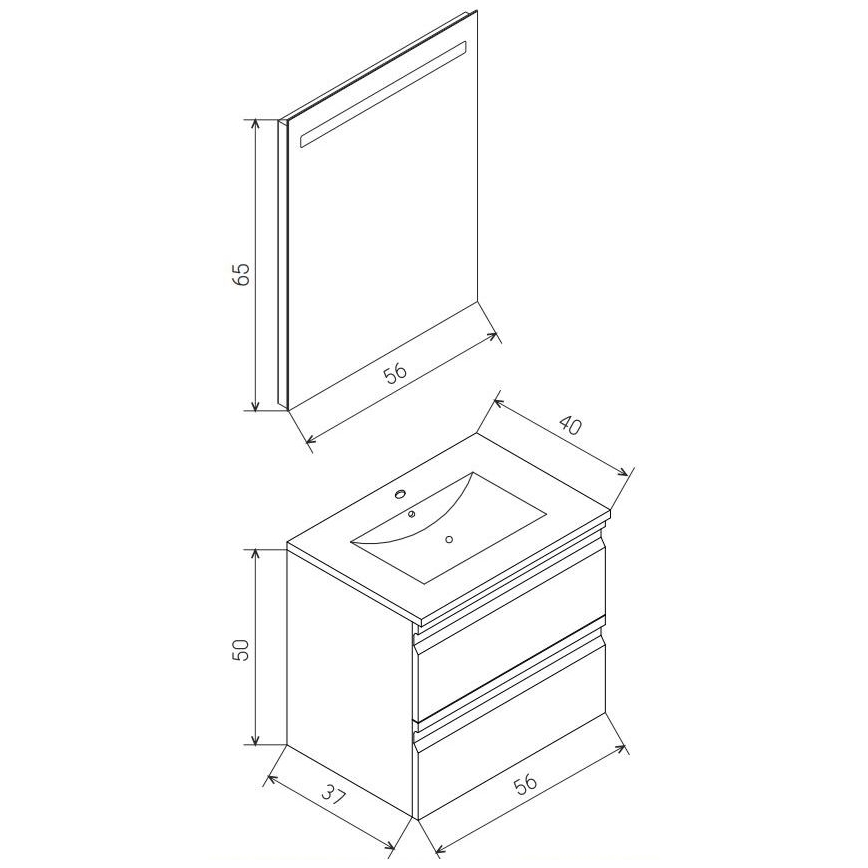 VIGO bathroom vanity with sink + LED backlit wall-mounted mirror, LED/10W/230V, IP44, white