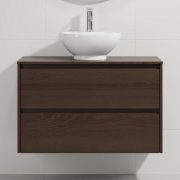 Bathroom vanity with sink TRONDHEIM/DRAMMEN 90x57x46 cm walnut/white