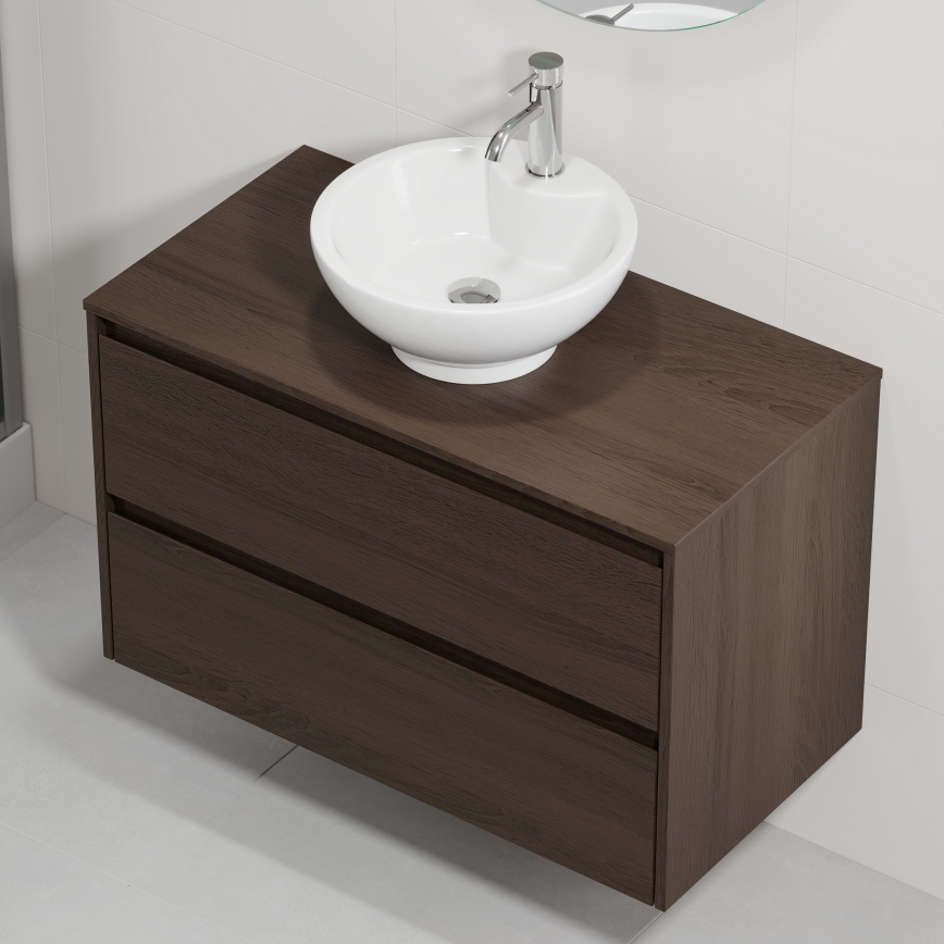 Bathroom vanity with sink TRONDHEIM/DRAMMEN 90x57x46 cm walnut/white