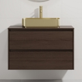 Bathroom vanity with sink TRONDHEIM/LJORDAL 90x57x46 cm walnut/brass