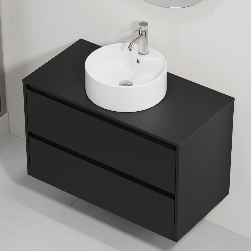 Bathroom vanity with sink TRONDHEIM/VIKEDAL 90x57x46 cm black/white