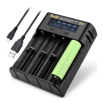 Battery charger with LCD display for 1-4x Li-Ion/Ni-MH