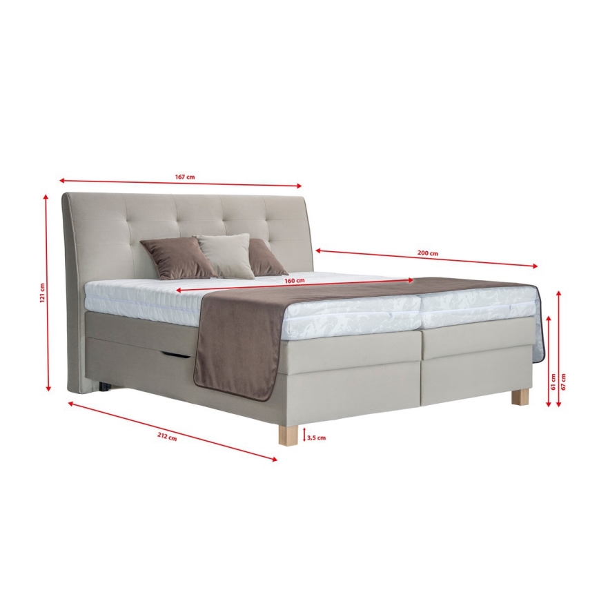 BEA Boxspring Bed with Mattress, 160x200 cm, Beige