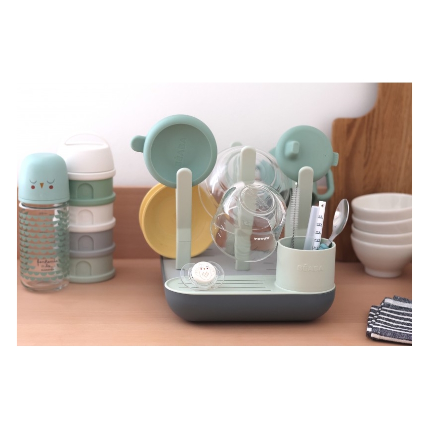Beaba - Bottle drying rack green/grey