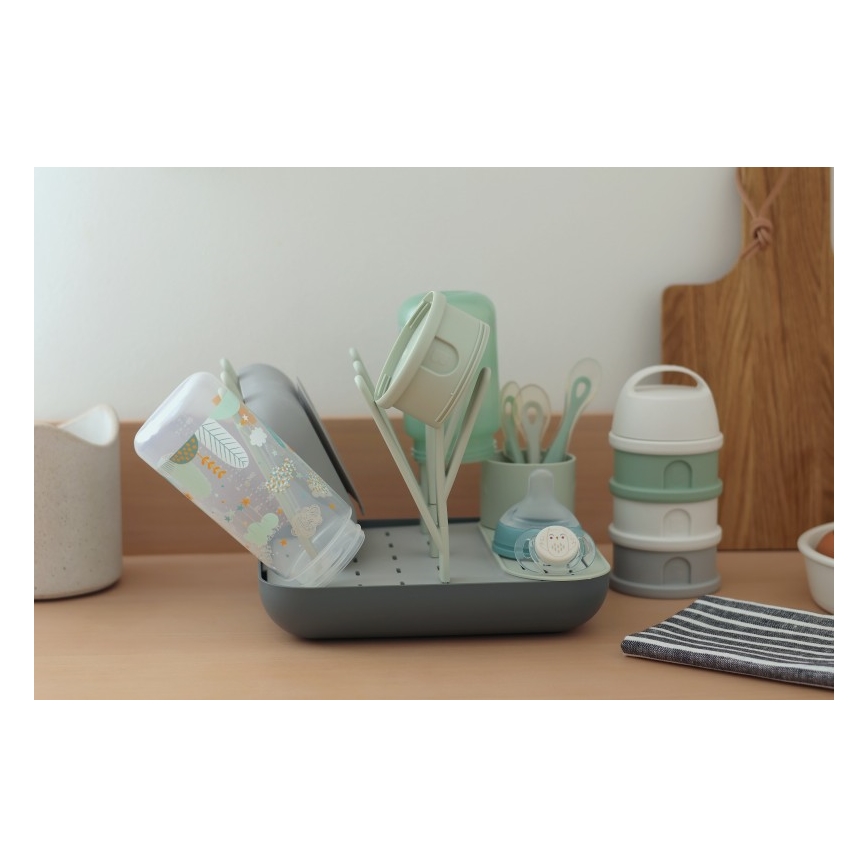 Beaba - Bottle drying rack green/grey