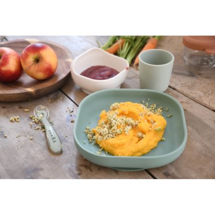 Beaba - Children's 4-Piece Dinner Set, Sage Green