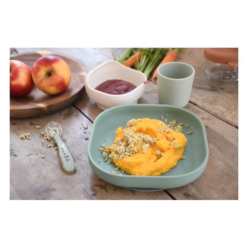 Beaba - Children's 4-Piece Dinner Set, Sage Green