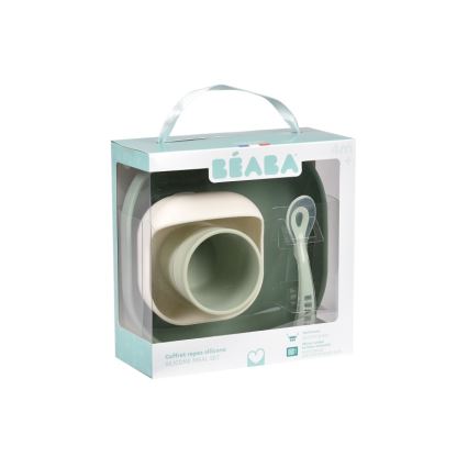 Beaba - Children's 4-Piece Dinner Set, Sage Green