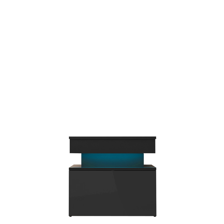 Bedside table with LED lighting GLOSSA 51x55 cm black/glossy black