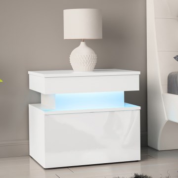 Bedside table with LED lighting GLOSSA 51x55 cm white/glossy white