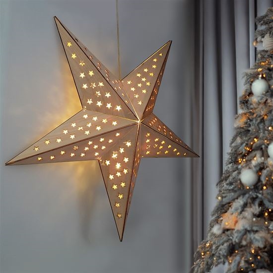 Beige Star LED Christmas Decoration, 20 LEDs, 2×AA, Warm White