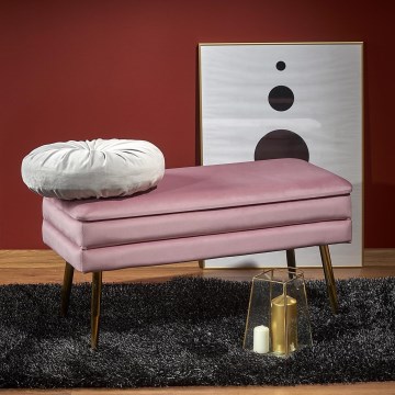 Bench with a storage space VELVA 37x78 cm pink/gold