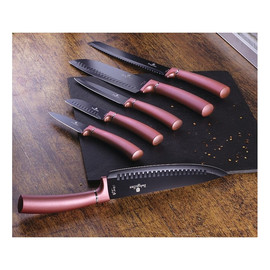 BerlingerHaus - Set of stainless steel knives with magnetic stand 6 pcs stainless steel/rose gold