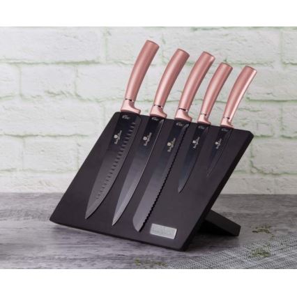 BerlingerHaus - Set of stainless steel knives with magnetic stand 6 pcs stainless steel/rose gold