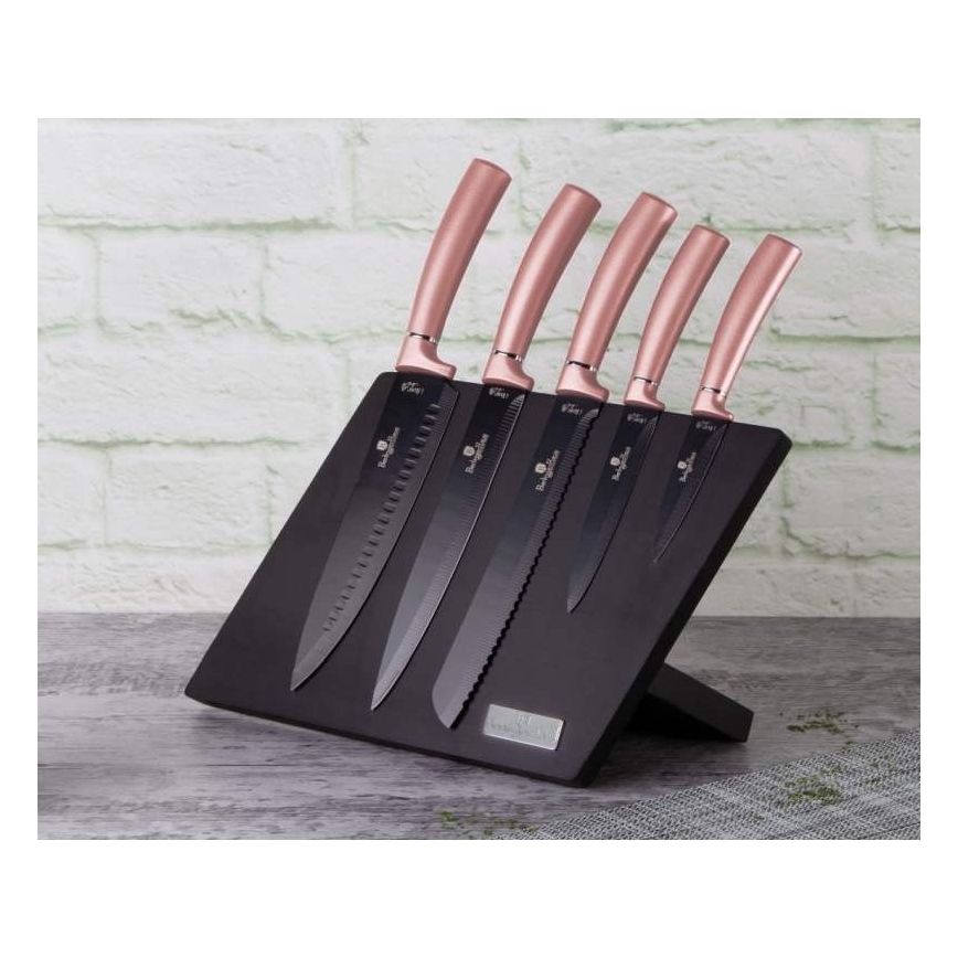 BerlingerHaus - Set of stainless steel knives with magnetic stand 6 pcs stainless steel/rose gold