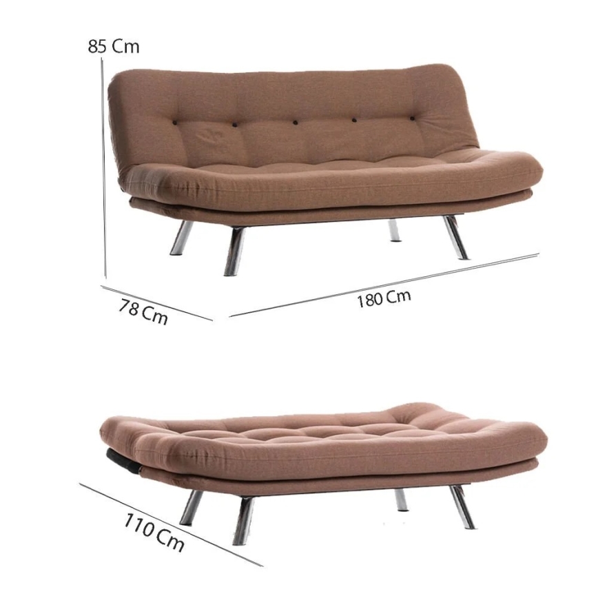 BINA Two-Seater Sofa Bed, Light Brown
