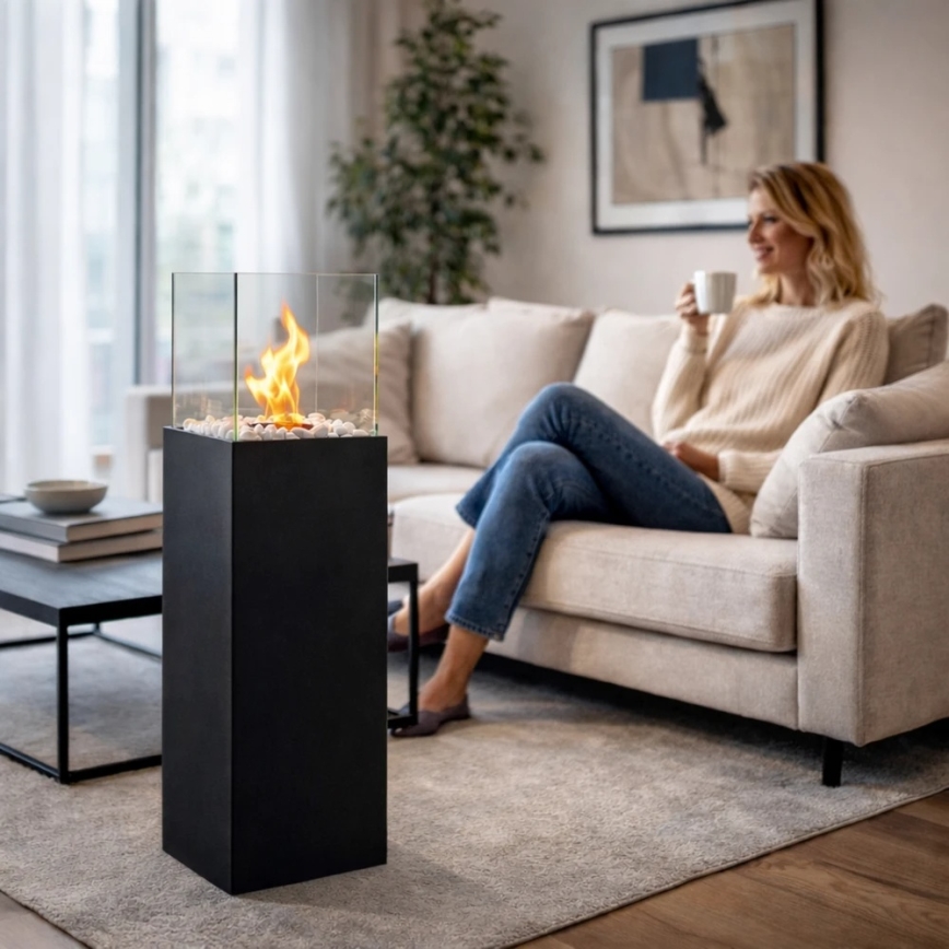 Bioethanol fireplace ALICANTE 26,5x80,5 cm 2kW black + protective cover