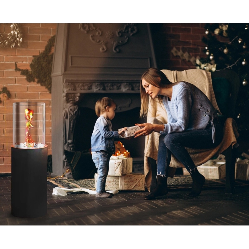 Bioethanol fireplace ROMA 26.5 x 80.5 cm 2 kW black + protective cover