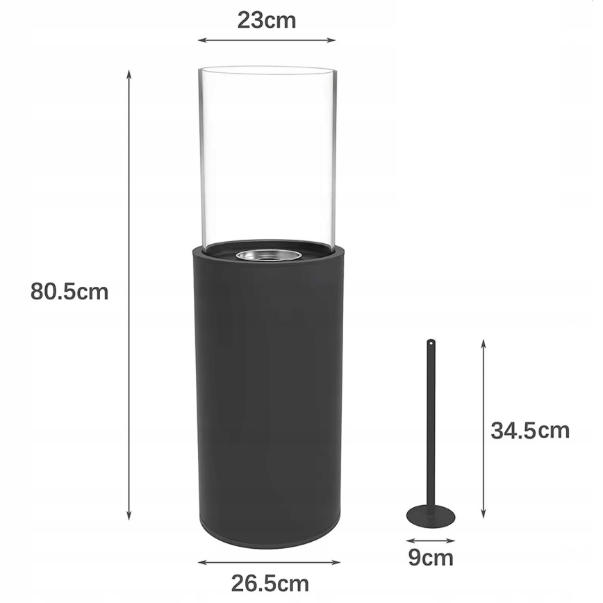 Bioethanol fireplace ROMA 26.5 x 80.5 cm 2 kW black + protective cover
