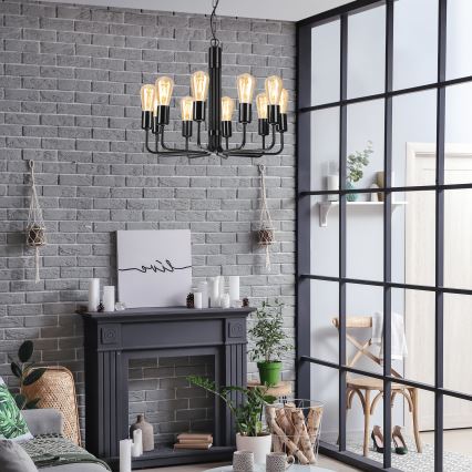 Black chain-hung chandelier, 10xE27/60W/230V
