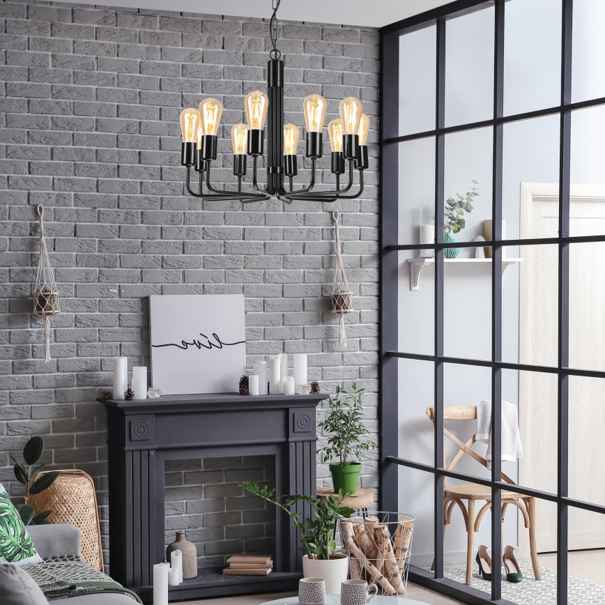 Black chain-hung chandelier, 10xE27/60W/230V