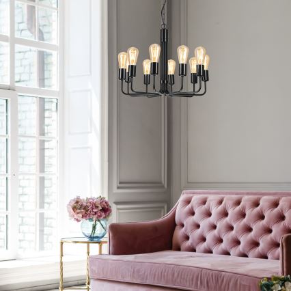Black chain-hung chandelier, 10xE27/60W/230V