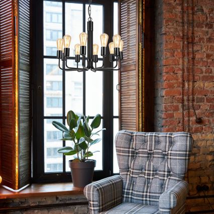 Black chain-hung chandelier, 10xE27/60W/230V