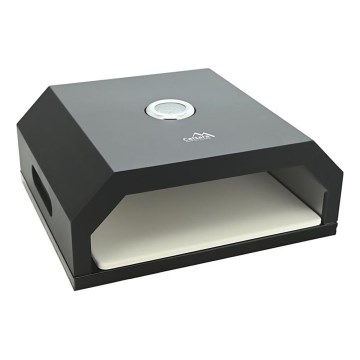 Black pizza oven with thermometer, 40 × 34.5 × 16 cm