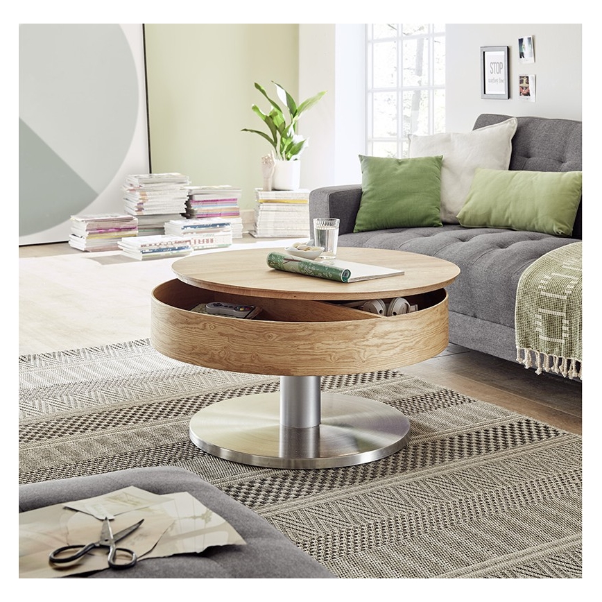 BLOCK coffee table Ø 79 cm, oak/silver