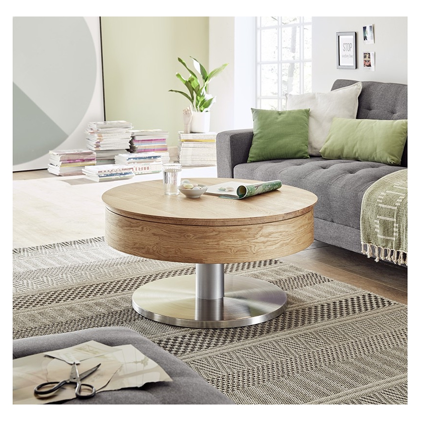 BLOCK coffee table Ø 79 cm, oak/silver