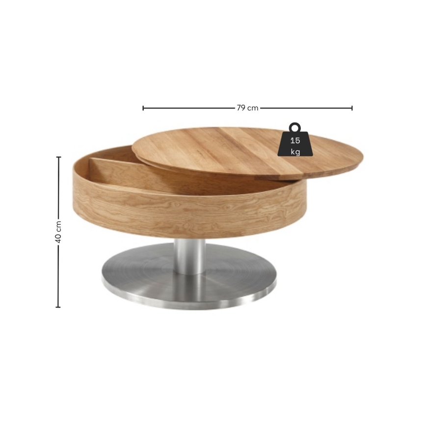 BLOCK coffee table Ø 79 cm, oak/silver