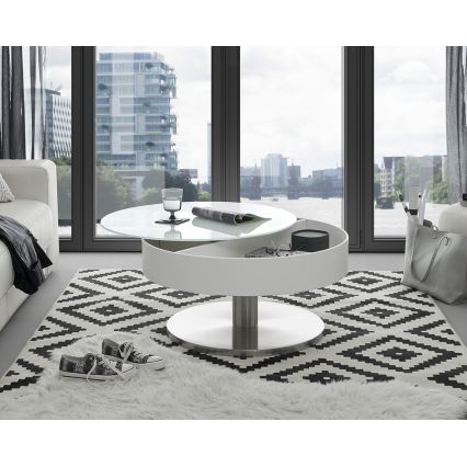 BLOCK Coffee Table Ø 79 cm, White/Silver