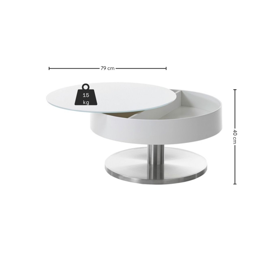 BLOCK Coffee Table Ø 79 cm, White/Silver