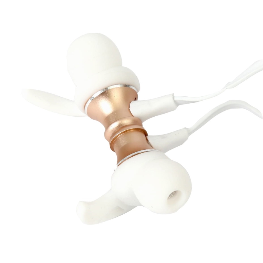 Bluetooth earphones with microphone and MicroSD player white/golden