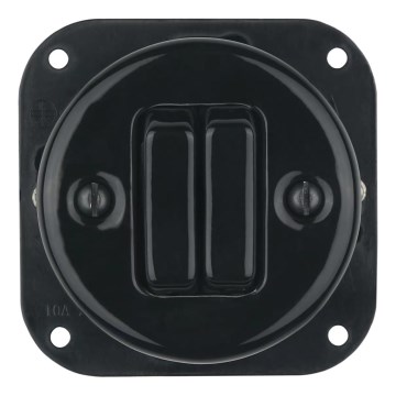 Bohemia-Design - Porcelain Retro Double Light Switch, Frameless, No. 5, Black
